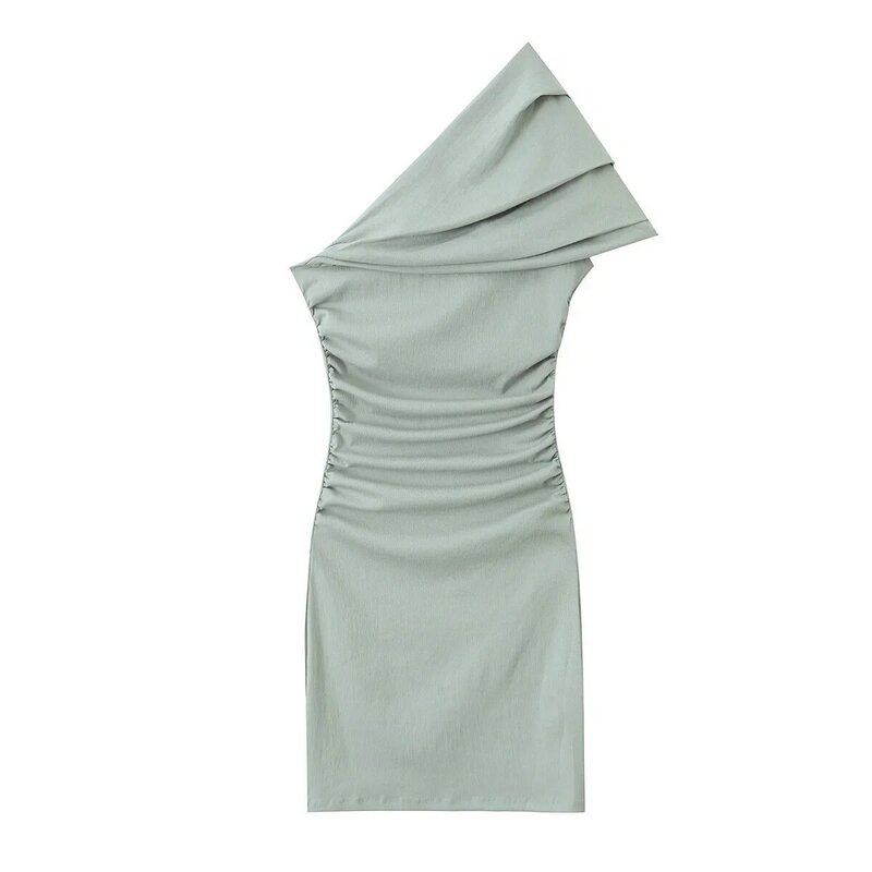 2024 damska elegancka modna składana dekoracja obcisła z ramionami asymetryczna Mini sukienka Retro bez rękawów z tyłu damska sukienka Mujer