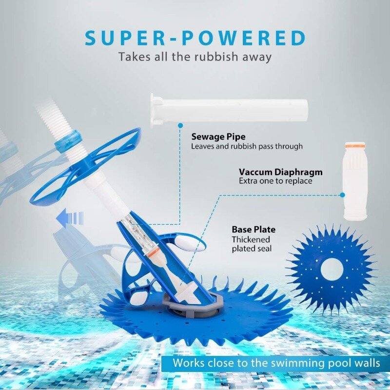VIVOHOME-Aspirateur automatique amélioré pour piscine, balayeuse de piscine à aspiration hors sol, avec 14 tuyaux de 2.62 pieds, bleu