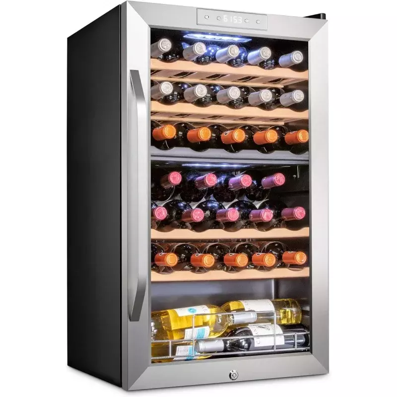 잠금 장치가 있는 듀얼 존 와인 쿨러 냉장고, 대형 독립형 와인 셀러, 레드, 화이트, 샴페인 및 스파, Ivation 33 병