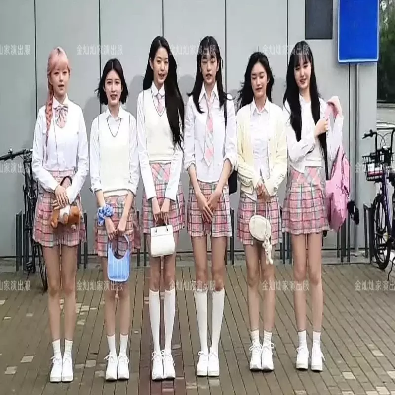 Kpop Ive Koreaanse Jazzdans Sexy Wit Overhemd Met Lange Mouwen Slank Vest Tops A-Lijn Mini Geruite Geplooide Rok Vrouwen Cheerleaders Outfit