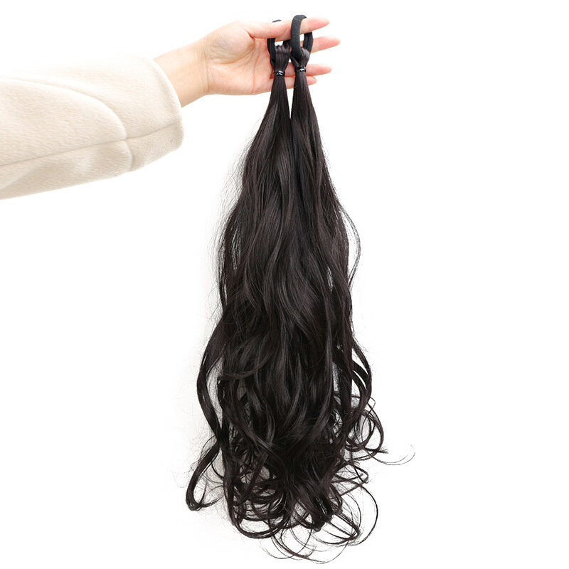 Cauda de cavalo longa e encaracolada sintética fofa, peruca elástica alta, cabelo lateral, trança natural, uma peça, peruca para mulher, uso diário