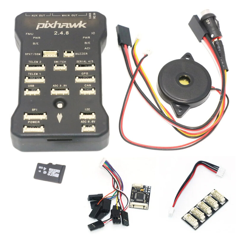 Pixhawk-piloto automático PX4 PIX 2.4.8, controlador de vuelo de 32 bits, interruptor de seguridad, zumbador 4G SD, divisor I2C, módulo de expansión, cable USB