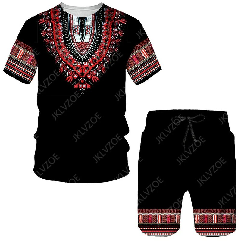Fato de treino africano estampado para homens e mulheres, conjuntos de camisetas dashiki, tops vintage, esporte e lazer, verão