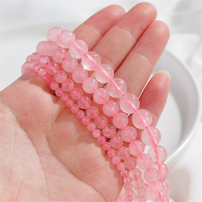 Natural Pink Quartz Crystal Beads Loose Beads Handmade DIY Beaded Bracelets Necklace Jewelry Material Accessories L372
