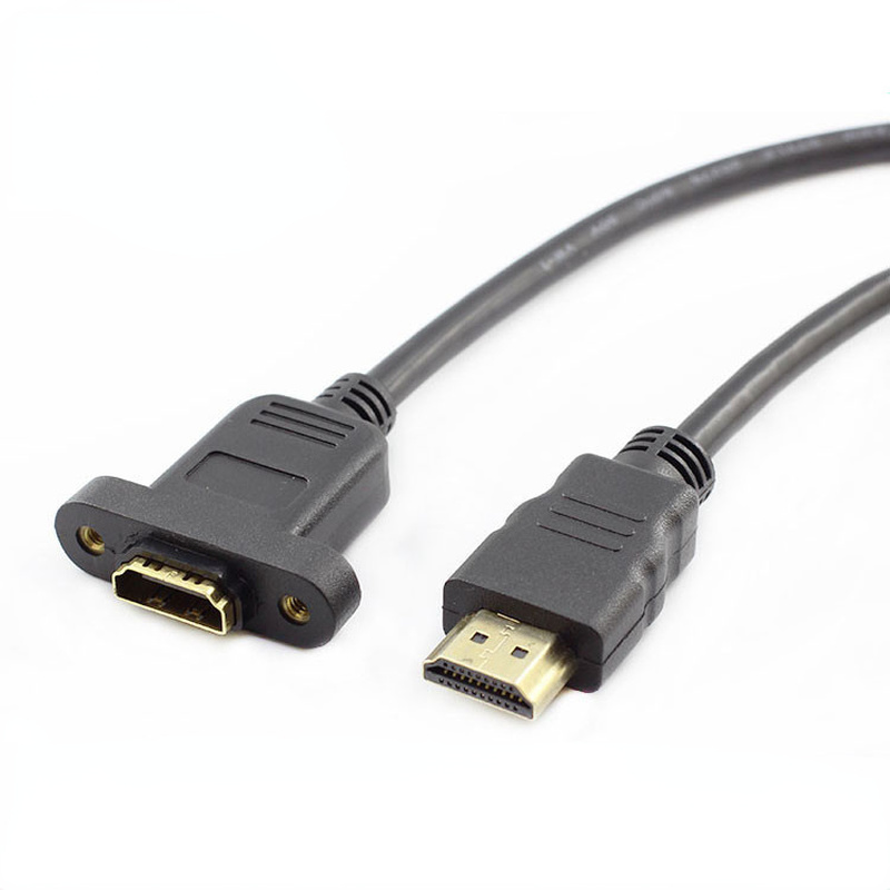 Cable de extensión compatible con HDMI, conector macho a hembra con tornillo de montaje en Panel, adaptador de vídeo chapado en oro, 50cm, 1 pie, 1080P, HDTV