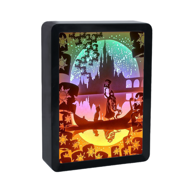 Led 라이트 박스 애니메이션 라푼젤 3D 종이 조각 야간 조명 그림자 상자 사용자 정의 프레임 테이블 램프 침실 어린이 휴일 선물