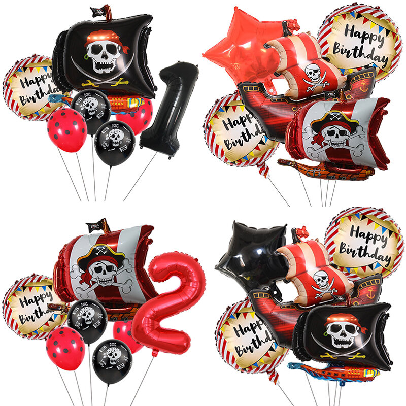 Red Pirate Cartoon Theme Party Disposable Tableware Paper Plates Cups Kids Birthday Balloons Baby Shower Decorations Supplies