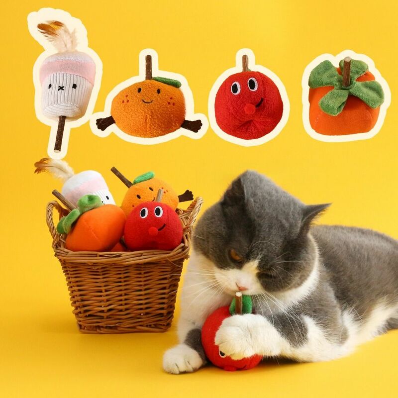 Fruit Shape Orange Cat Teething Toys Bite-resistant Plush Cat Molar Stick Cartoon Cat Silvervine Sticks Cat Chew Toy