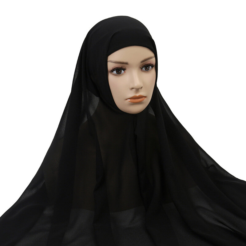 Hijab in Chiffon da donna musulmana con cappuccio cofano in Chiffon istantaneo Hijab Pinles sciarpa con testa a scialle sotto la sciarpa Caps Cover Headwrap