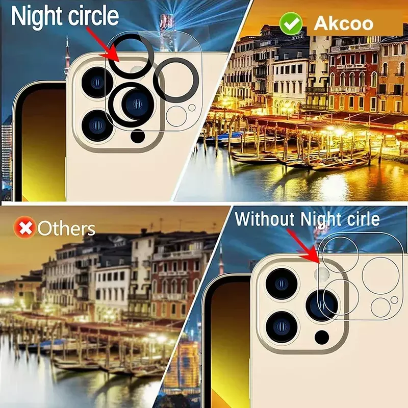 Protetor de lente de câmera de vidro temperado, iPhone 15 Pro Max, Dureza 9H, 14 Plus, 13, 12, 11, 3 Pack