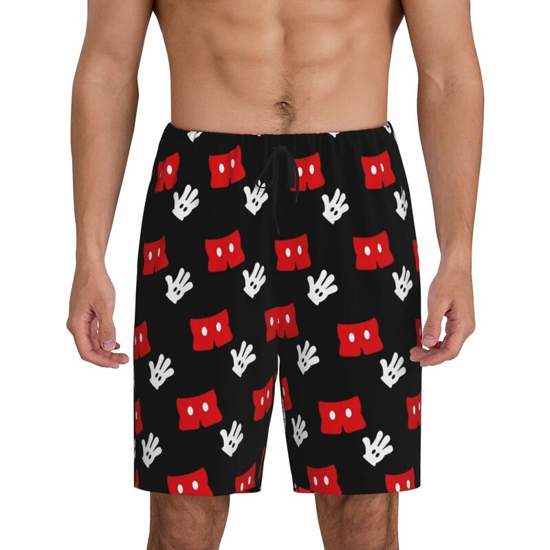 Shorts de pijama do Mickey Mouse dos desenhos animados, vermelho, rosa, bolinhas, arco, pijamas, cós elástico, pijamas curtos para dormir com bolsos