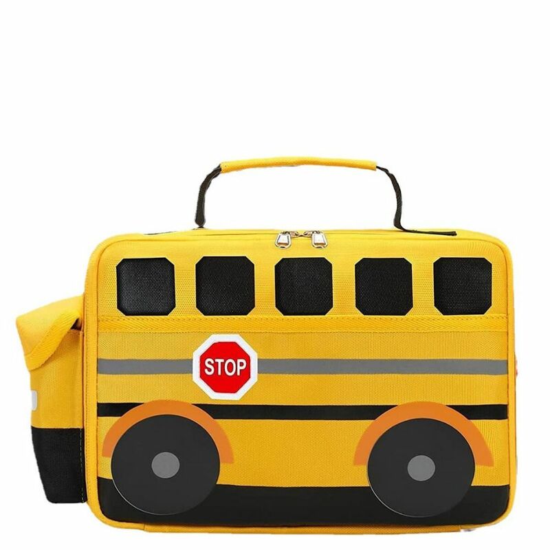 Tas piknik terisolasi termal tas tangan sekolah bentuk Bus tas makan siang terisolasi segar kartun tahan air