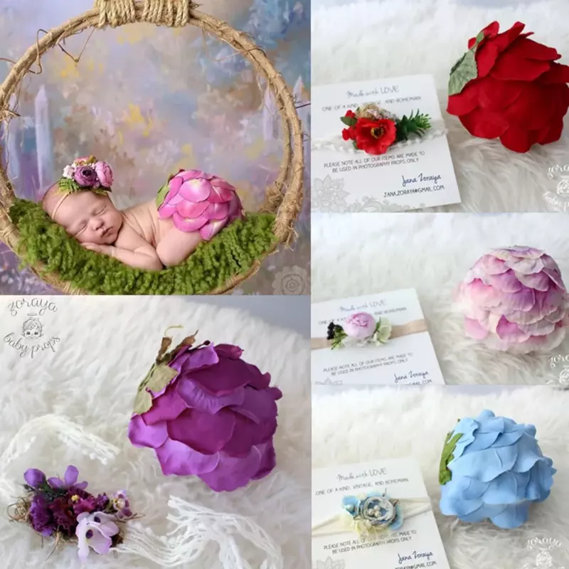 Niedliche Baby blume geformte Kopf bedeckung Fotografie Kleidung Neugeborenen Vollmond ein Jahr Geschenk Souvenir machen Fotos Zubehör Requisiten