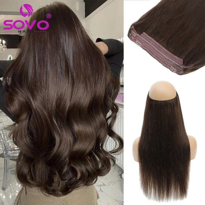 Halo Hair Extension s 100% capelli umani 14-20 pollici Hidden Wire Clip In Hair Ombre Brown Color Human Remy Fish Line Hair Extension