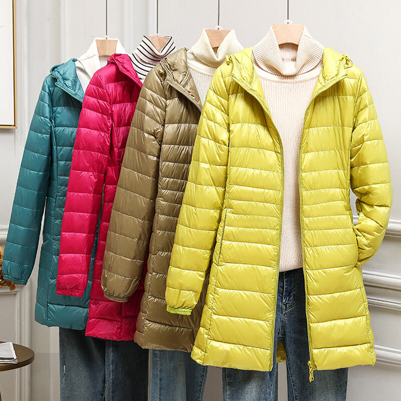 女性の超軽量ダックダウンジャケット,新しい秋冬コレクション,ポータブルフード付きコート,ウインドブレーカー