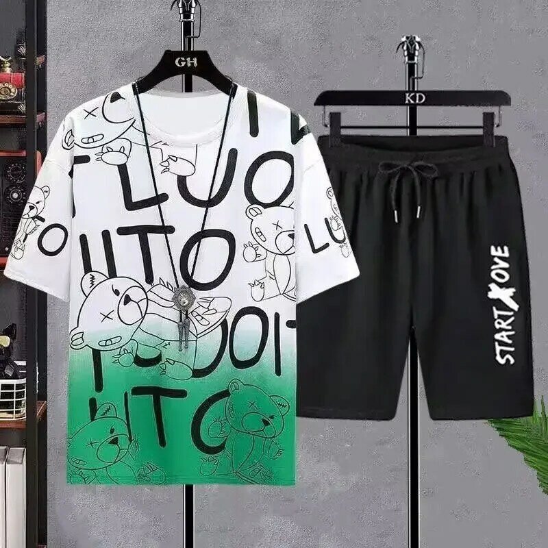 Camiseta masculina solta com estampa gótica graffiti, manga curta masculina casual, tops de manga, tops de urso, camiseta moda verão