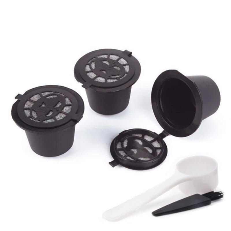 5 Reusable Capsules Refillable Coffee Capsule Filter with Coffee Machines with Coffee Spoon Brush