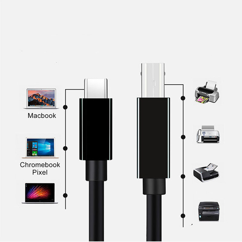 Tipo-C Macho para USB B Linha de Dados Masculino, Scanner, Transmissão de Alta Velocidade, 1m, 1,5 m, 2m, 3m