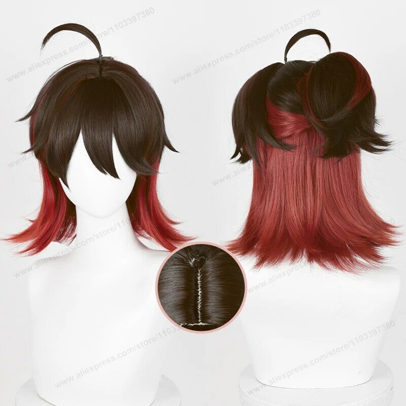 Peruka do cosplay do gier 35 cm peruka krótka z kucykiem brązowe włosy Anime żaroodporne peruki syntetyczne