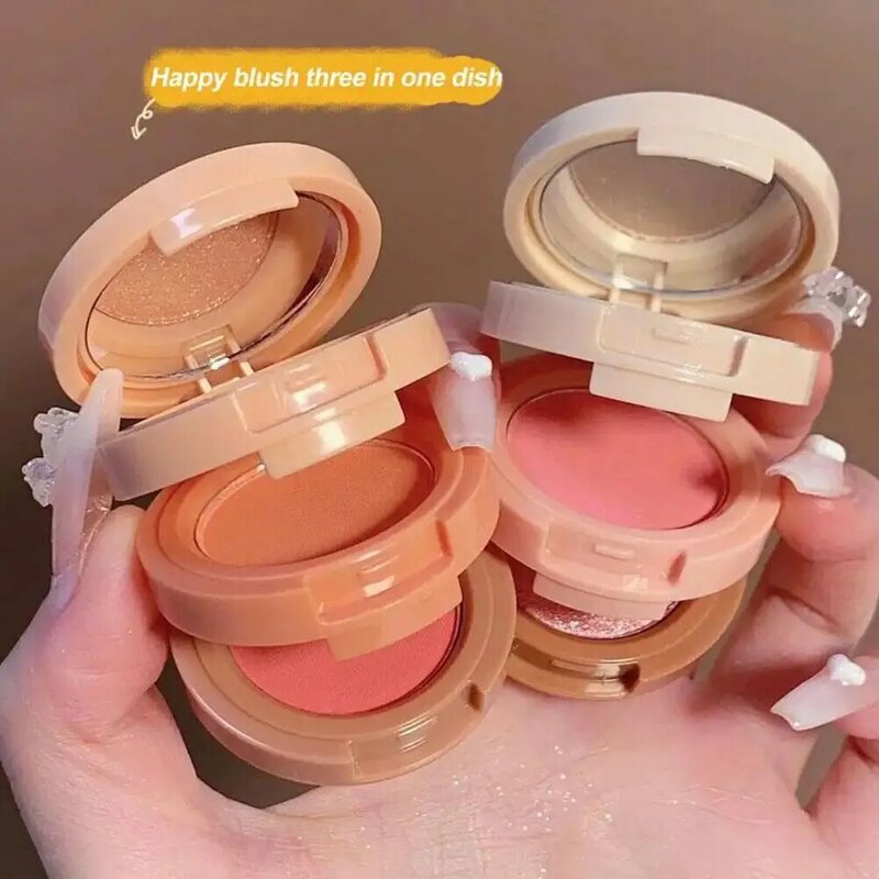 3 In 1 Highlighter Powder Palette Contour Bronzer Glitter Blush Eyeshadow Makeup Pearl Cosmetic Face Korean Long Lasting