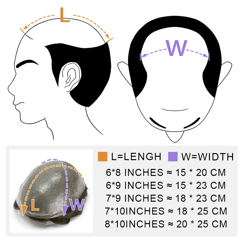 EVAGLOSS-Peluca de cabello humano para hombre, tupé de 0,03-0,04mm, Unidad de cabello, sistema de reemplazo de PU completo