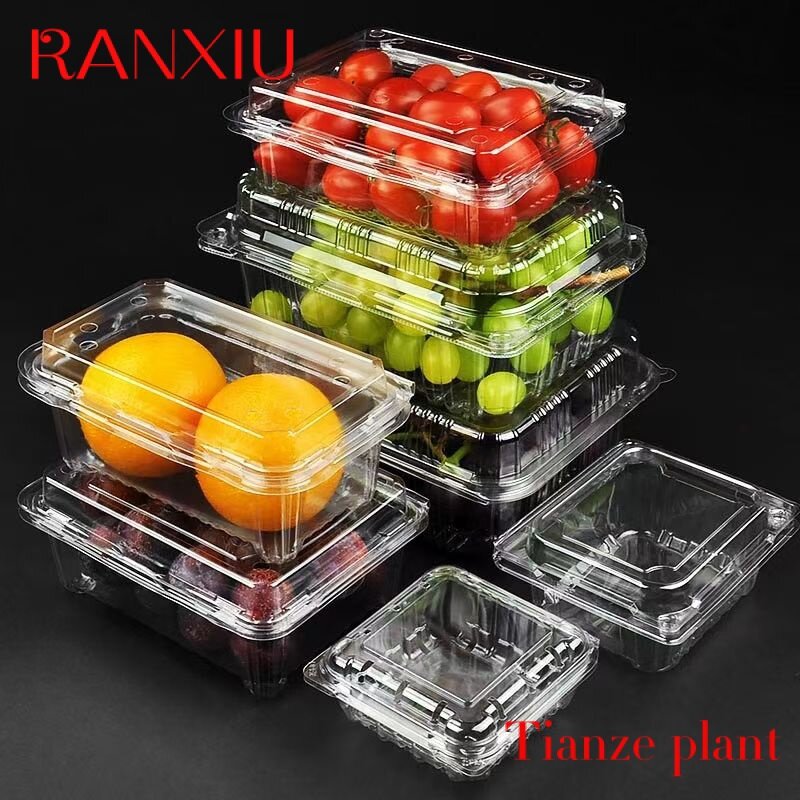 Niestandardowy przezroczysty pojemnik na jedzenie jednorazowy plastikowy pudełko na owoce warzywny z klapką do wiśni liczi winogronowej