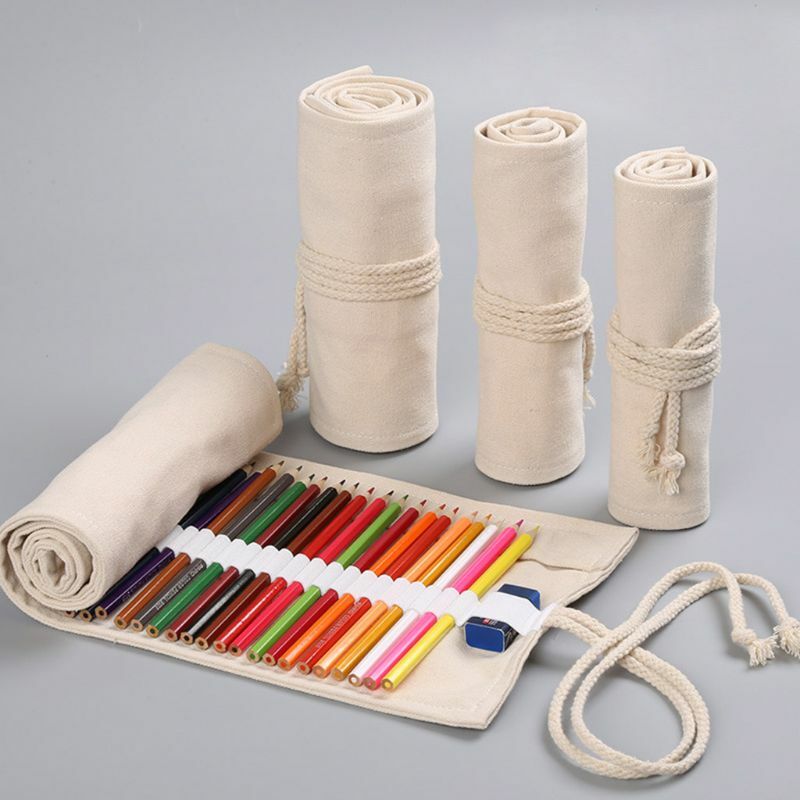 12/24/36/48/72 buracos lona roll up caneta cortina lápis saco para caso maquiagem envoltório titular bolsa armazenamento
