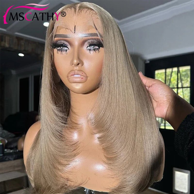 Ash Brwon Blonde Glueless Lace Front Wig Brazilian Virgin Human Hair Layered Wig 99J Black Ready To Go Wigs For Women Preplucked