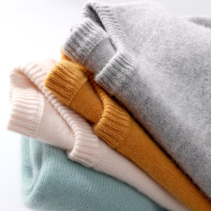 Suéter de cachemira de cuello redondo para hombre, camisa de fondo tejido, Top cálido de gran tamaño, moda coreana, otoño e invierno, 2023