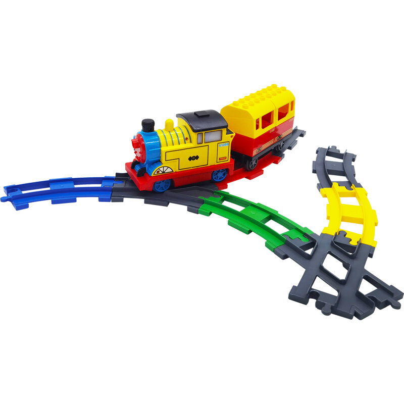 บล็อกขนาดใหญ่รถไฟรถไฟขนส่งชุดติดตามชิ้นส่วนหัวรถจักรไฟฟ้า DIY ประกอบปฏิสัมพันธ์ของเล่นเด็ก
