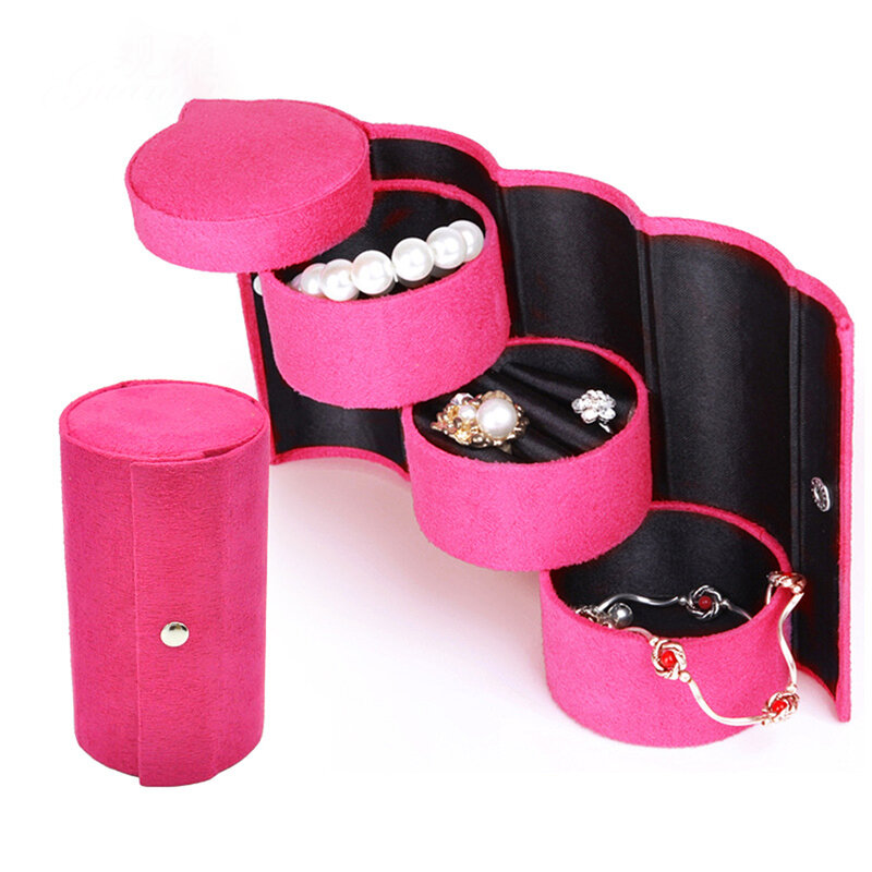 Kreative rotierende drei schicht ige Aufbewahrung sbox Flanell Zylinder Halskette Ohrringe Ring Veranstalter tragbare Schmuck behälter