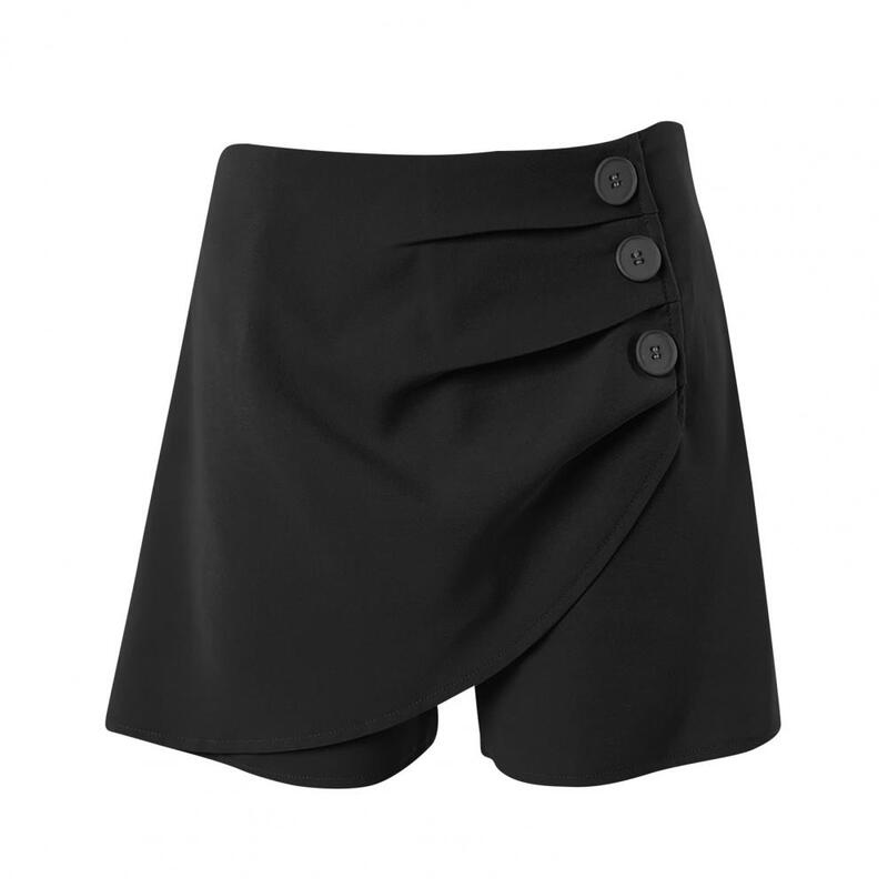 Lady Daily Shorts Chic Flattering Women's High Waist Asymmetric Pleated Button Shorts for Summer Slim Fit Tummy Control Above