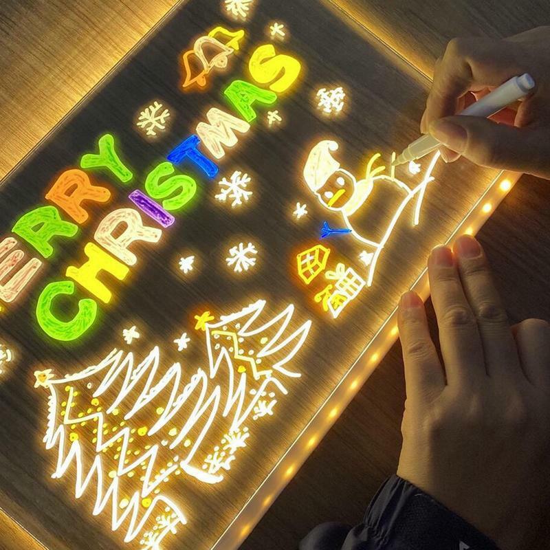 Acrylic Planning Board LED Drawing Painting Board With Light Up Stand Light Up Message Board With 7 Markers Multifunctional
