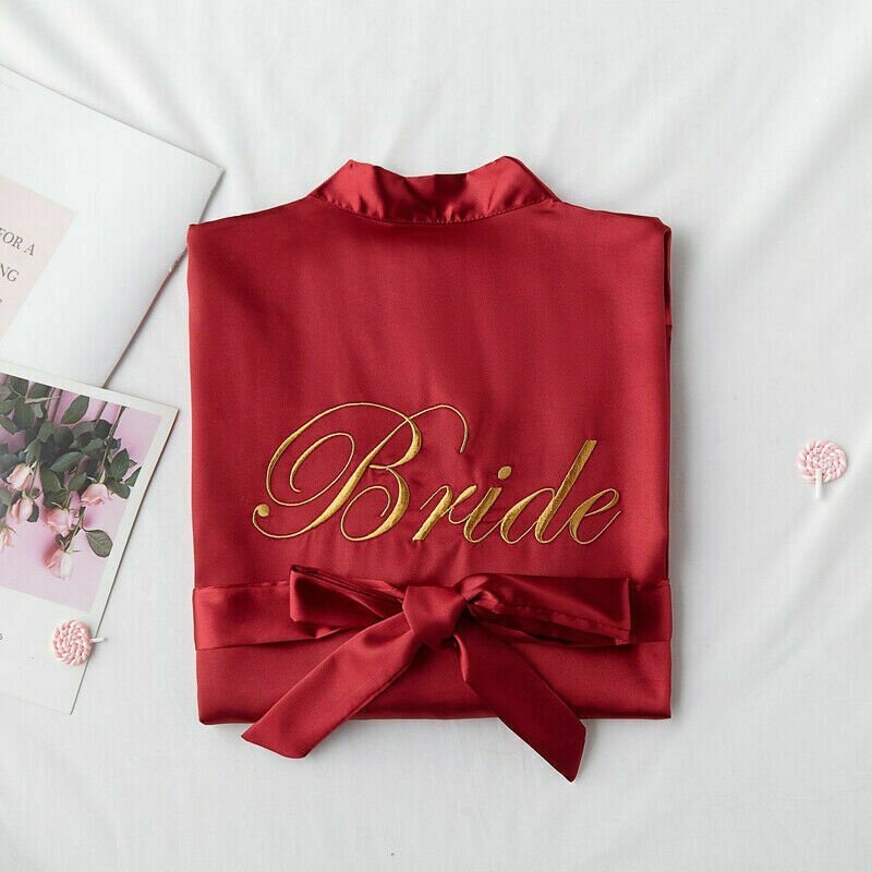 New Wedding Party Team Bridal Dress Bridesmaid Rose Gold Pink Bathrobe Satin Robe  Sleepwear Women