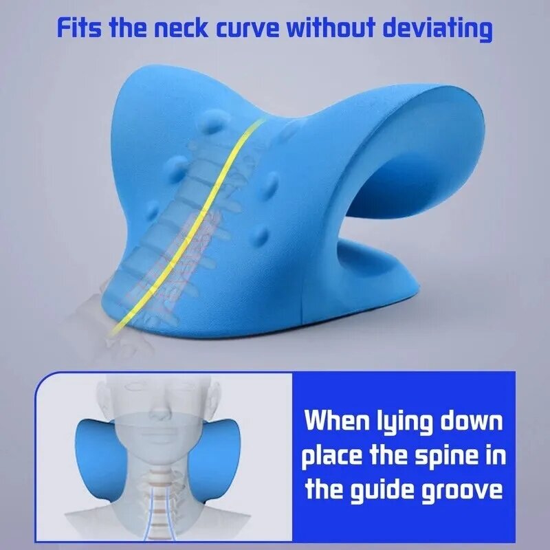 Alat peregang bahu leher, bantal perangkat traksi Chiropractic serviks untuk pereda nyeri hadiah pelurusan tulang belakang serviks