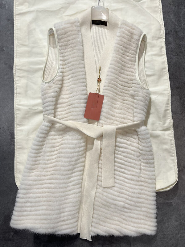 Elegante e casual colete de malha de caxemira feminino, cinto clássico com decote em v, luxuoso e high-end, novo estilo, outono e inverno