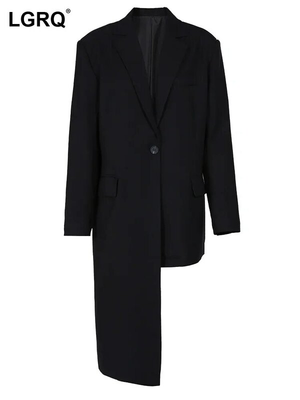 LGRQ 여성용 블레이저 노치 칼라 루즈 싱글 브레스트 긴팔 불규칙 밑단 세트 재킷, 패션 CP1884, 여름 2024 신상