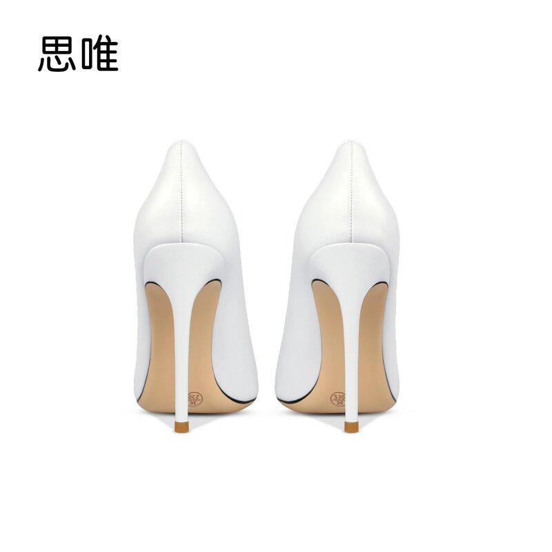 Sepatu hak tinggi untuk wanita 2023 merek mewah klasik sepatu hak tinggi warna putih Matte kancing logam sepatu pernikahan wanita seksi ujung lancip