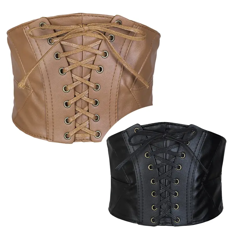 Ceinture corset gothique en cuir PU pour femme, corset élastique, taille amincissante, ceinture large, vintage, femme, lacets