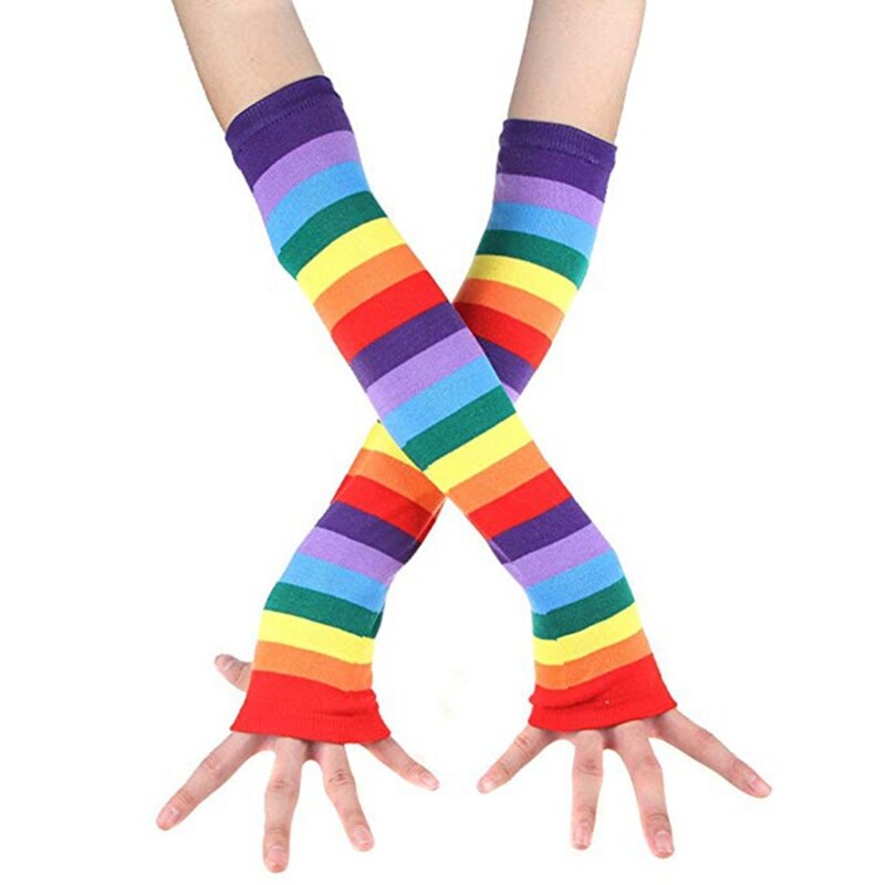 Multicolored Striped Over Knee Long Stockings Knit Long Gloves Party Accessories 37JB