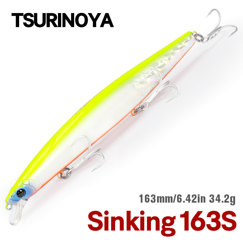 TSURINOYA STINGER-طعم صيد للمياه المالحة ، صب طويل جدا ، غرق سمك المالح ، طعوم صلبة اصطناعية كبيرة ، 163 مللي متر ، 34.2g