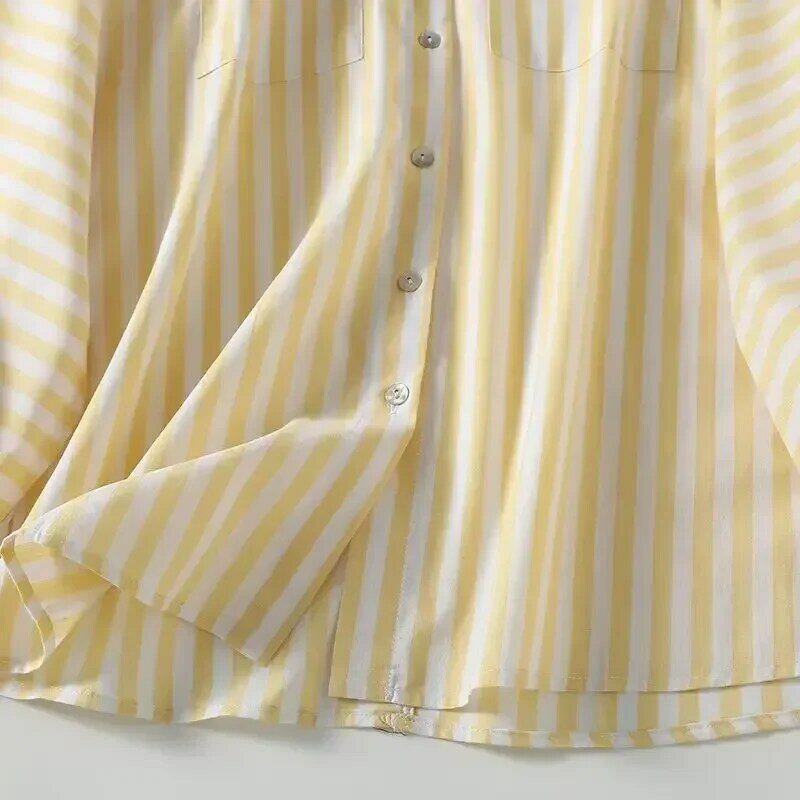 بلوزات نسائية فضفاضة ذات لونين غير رسمية ذات جيب مخطط ، بأكمام طويلة ، بنمط الأزرار ، قميص طويل ، بلوزة أنيقة ، الموضة ،