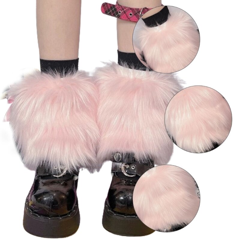 Womens JK Candy Color Furry Leg Warmer Winter Warm Fuzzy Plush Short Boot Cuffs Dropship