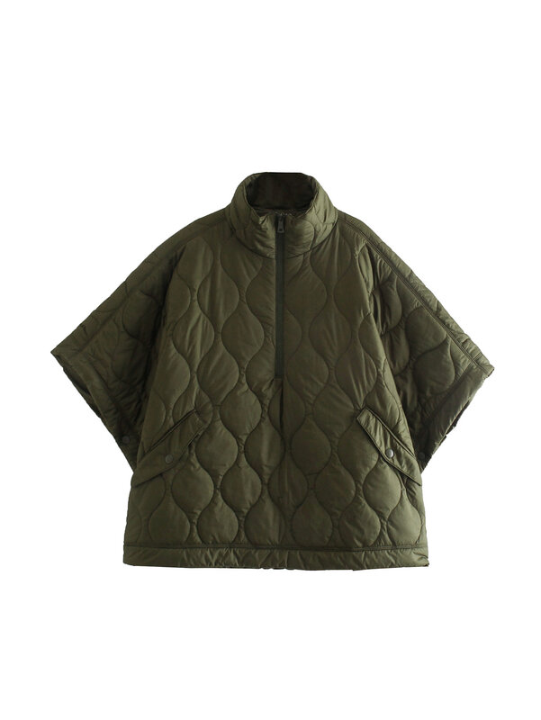 Abrigo de talla grande para mujer, chaqueta de manga corta con cuello alto y cara laminada, capa cálida en algodón acolchado a cuadros con rombos