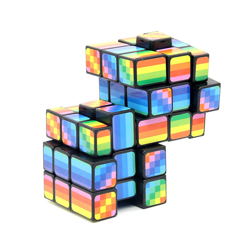 Cubo mágico conectado con arcoíris para niños, juguetes mágicos creativos DIY, Teasers del cerebro, regalo para niños, pegatinas de alta dificultad, doble 3x3