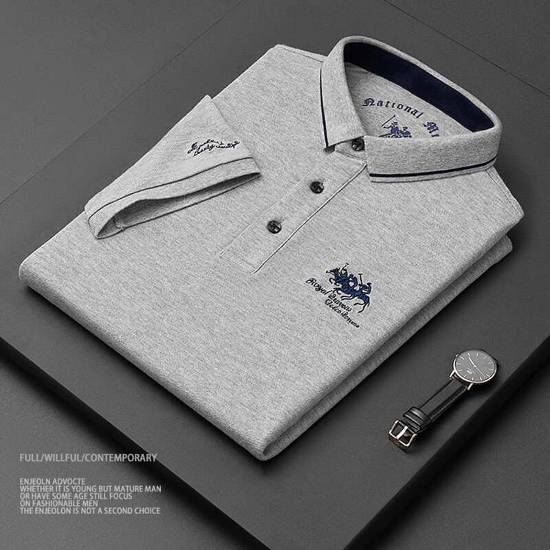 2023 Hoge Kwaliteit Mannen Katoen Geborduurde Polo Shirt Zomer Nieuwe High-End Business Casual Revers Korte Mouw Polo-Shirt Voor Mannen