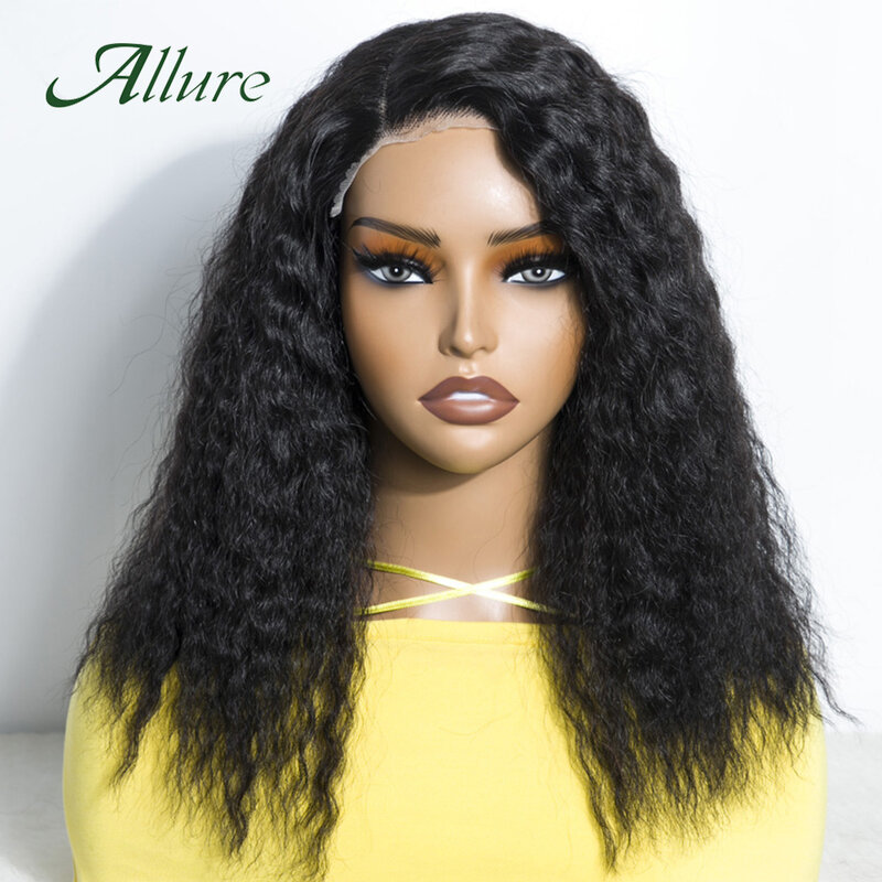 Brazilian Deep Wave Human Hair Lace Wigs For Black Women 14 inch Natural Black Color Hair Wigs Preplucked With Babyhair Allure