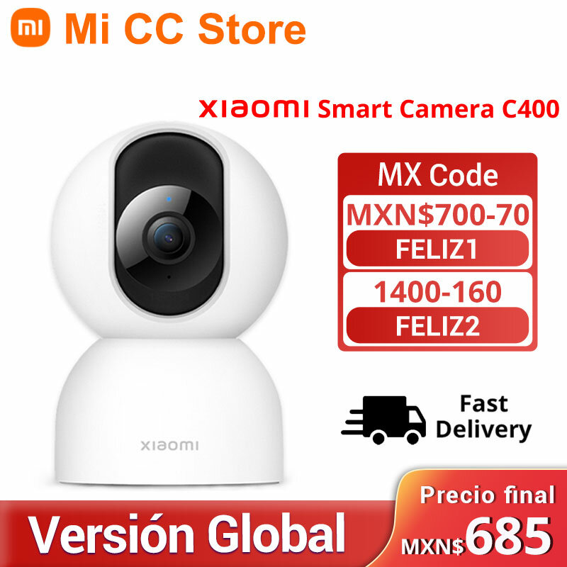 Глобальная версия Xiaomi Mi Smart Camera C400 Security с четкостью 2,5K, вращением на 360 °, 4MP AI, обнаружением человека, Google Home, Alexa