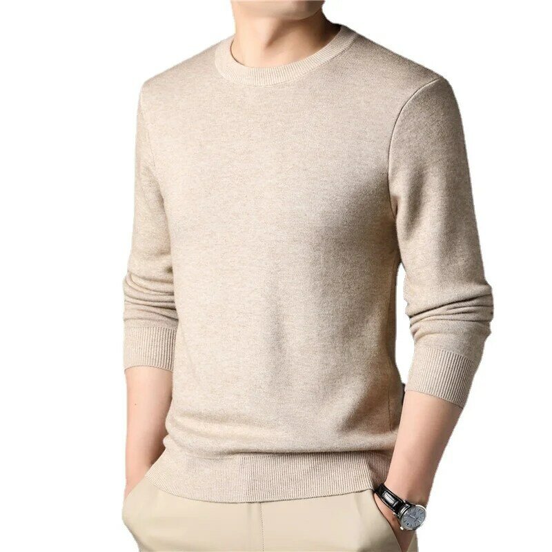 Nowy męski jesienno-zimowy jednolity kolor dzianinowy sweter casualowa wygodna bluzka męska odzież Vintage sweter