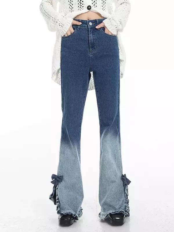 Jeans di colore sfumato a vita alta di moda estiva per le donne Jeans femminili Casual Casual a figura intera con spacco classico americano nuovo